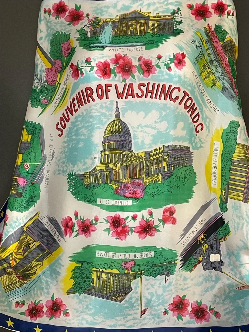 Rare Vintage 50s 60s Washington DC Souvenir Scarf 28 In Excellent Condition